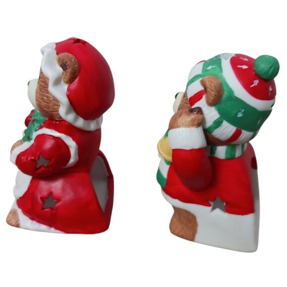 Vintage Christmas Bear Candle Holders Festive Holiday Decor Ceramic Multicolor - Picture 2 of 13